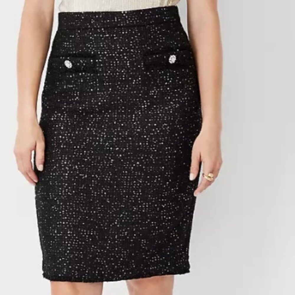 Ann Taylor Petite Sequin Fringe Tweed Pencil Skirt